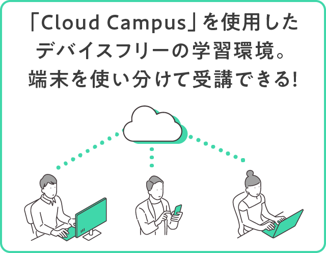 「Cloud Campus」を使用したデバイスフリーの学習環境。端末を使い分けて受講できる！