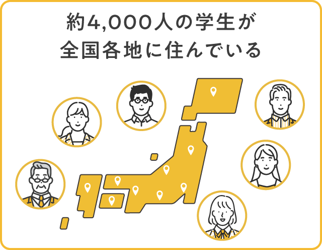 約4,000人の学生が全国各地に住んでいる